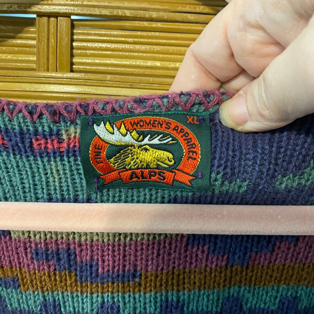 Vintage ALPS Southwestern Cotton Cardigan Sweater XL USA Aztec Knit Boho purple - Picture 4 of 8